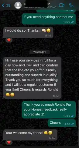 WhatsApp message from a happy AtlasStream Live customer